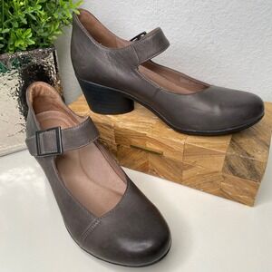 Dansko Roxanne Mary Jane Gray Leather Block Heel Shoes Size 38‎ EU/7.5-8 US
